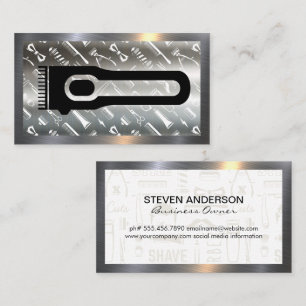Hair Clippers   Barber Pattern   Metal Border Business Card