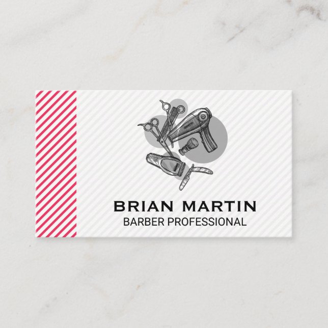 Hair Clippers | Barber Tools Set | Stripes Pattern Business Card (Front)
