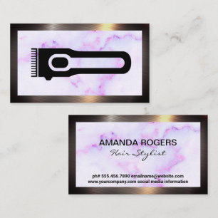 Hair Clippers Marble Metal Border Business Card