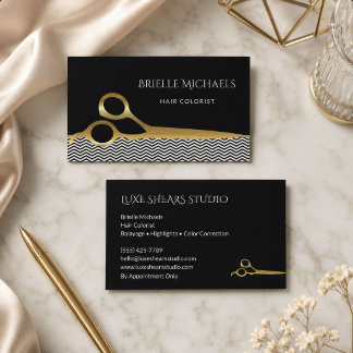 Hair Colourist Gold Scissors Black Balayage Business Card