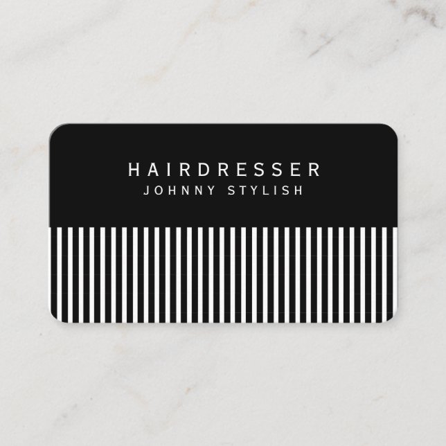 Hair comb inspired look black business card (Front)