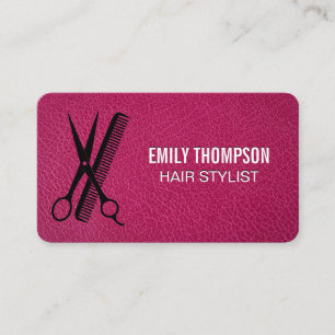 Hair Comb Scissors   Pink Leather Texture Business Card