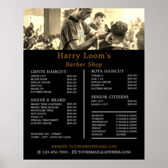 Hair Cut, Men's Barbers Price List Poster (Front)