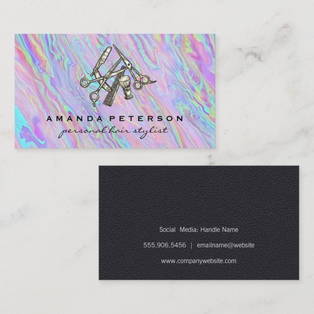 Hair Cutting Tools |  Iridescent Background Business Card (Front/Back)