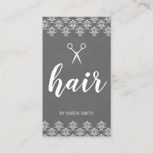 Hair Damask (Grey) Business Card