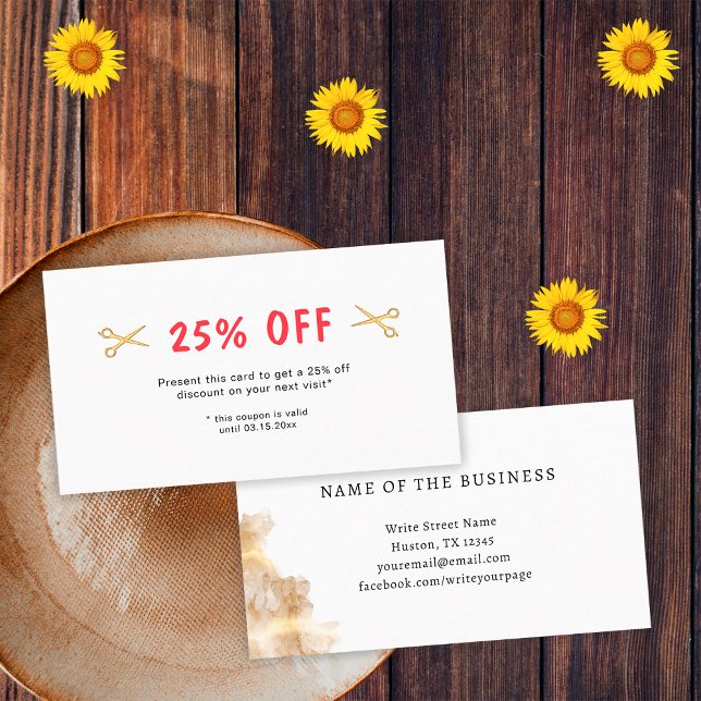 Hair Dresser Hairstylist Salon Gold Scissors Discount Card (Front and Back)