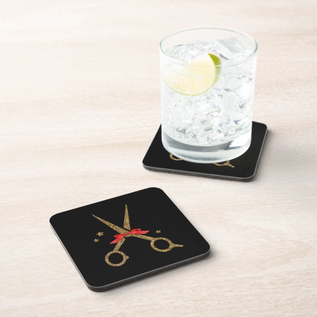 HAIR dresser stylist gift golden glitter scissors Coaster (Right Side)
