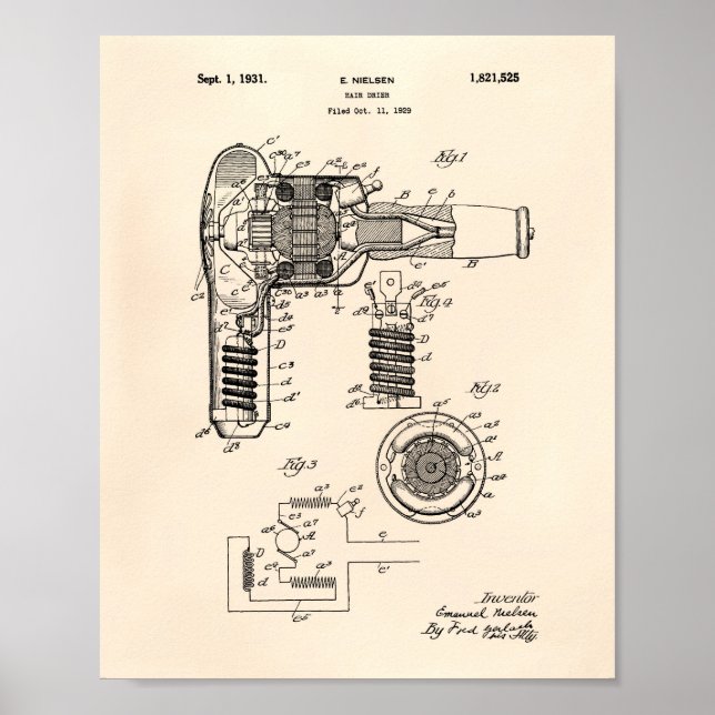 Hair Drier 1929 Patent Art Old Peper Poster (Front)
