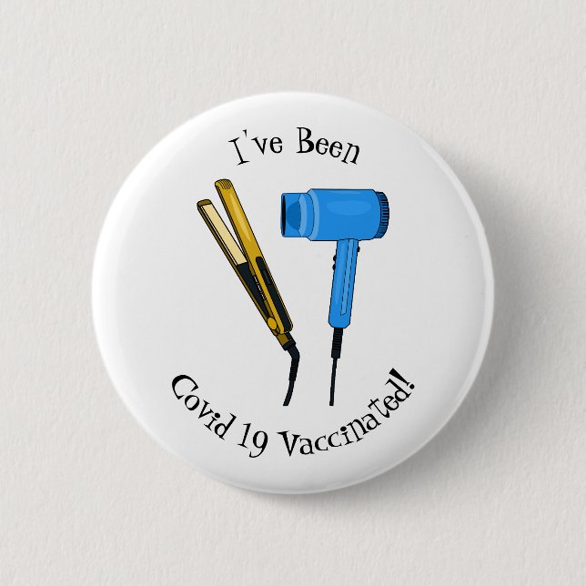 Hair dryer & hair straightener illustration 6 cm round badge (Front)