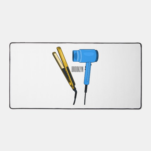 Hair dryer & hair straightener illustration desk mat (Front)