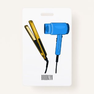 Hair dryer & hair straightener illustration ID badge