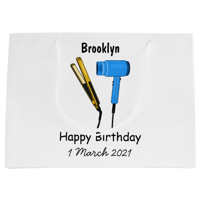 Hair dryer & hair straightener illustration large gift bag (Front)