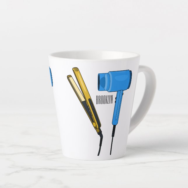 Hair dryer & hair straightener illustration latte mug (Right Angle)