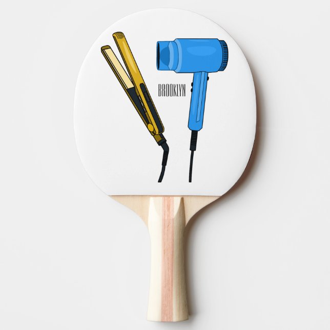 Hair dryer & hair straightener illustration ping pong paddle (Front)