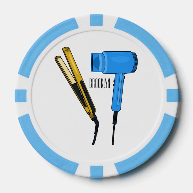 Hair dryer & hair straightener illustration poker chips (Front)