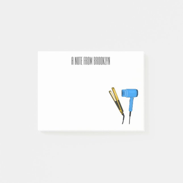 Hair dryer & hair straightener illustration post-it notes (Front)