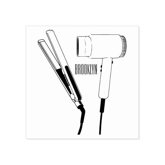 Hair dryer & hair straightener illustration rubber stamp (Imprint)