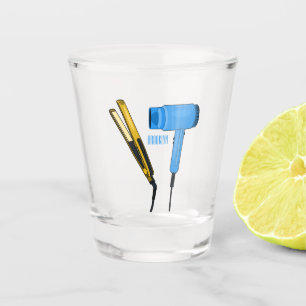 Hair dryer & hair straightener illustration shot glass