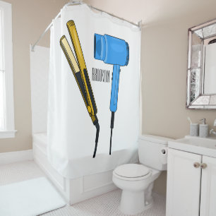 Hair dryer & hair straightener illustration shower curtain