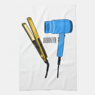 Hair dryer & hair straightener illustration tea towel