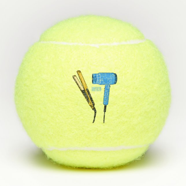 Hair dryer & hair straightener illustration tennis balls (Front)