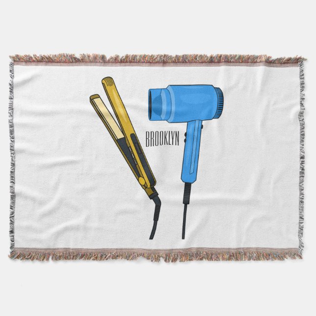 Hair dryer & hair straightener illustration throw blanket (Front)