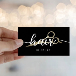 Hair Elegant script typography gold scissor Business Card