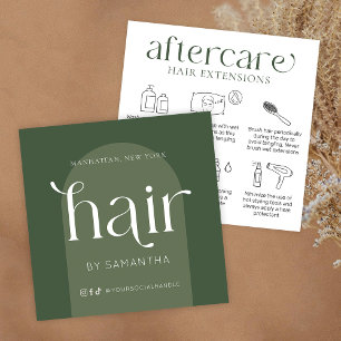 Hair Extensions Aftercare Modern Boho Sage Green Square Business Card