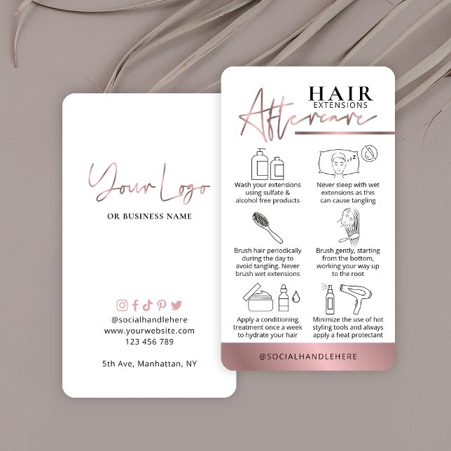 Hair Extensions Care Guide Rose Gold Lux Salon Business Card (Creator Uploaded)