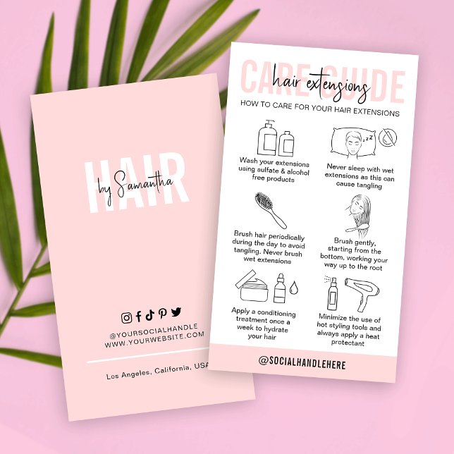 Hair Extensions Care Instructions Blush Pink Logo Business Card (Creator Uploaded)
