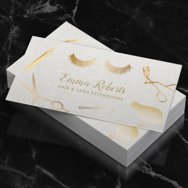 Hair & Eyelash Extensions Beauty Salon Linen Business Card (Creator Uploaded)