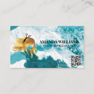 Hair Flowing Logo QR Code Artistic Appointment Card