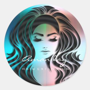 Hair Lashes Extension Stylist Makeup Black Ombre Classic Round Sticker