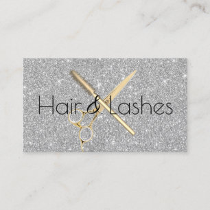 Hair & Lashes Stylist Silver Glitter Beauty Salon Business Card