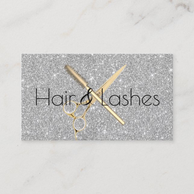 Hair & Lashes Stylist Silver Glitter Beauty Salon Business Card (Front)