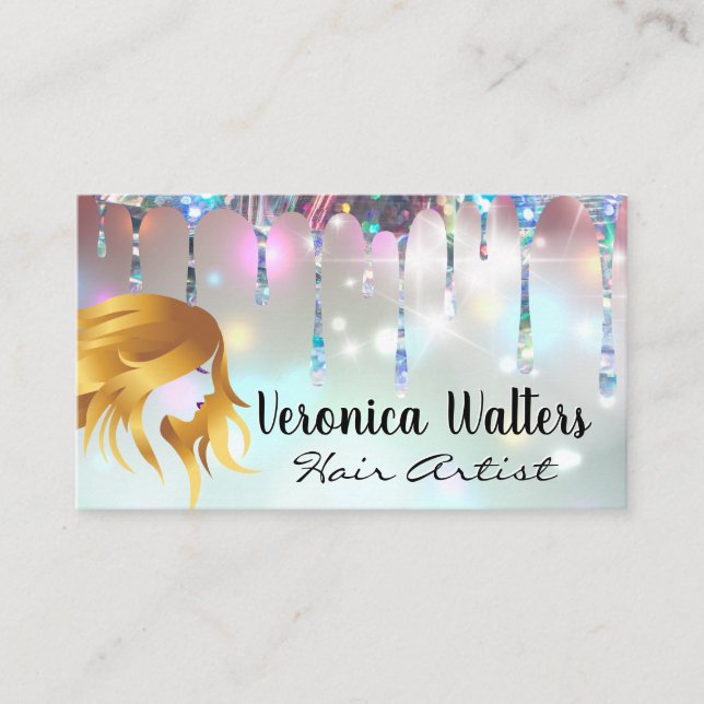 Hair Logo | Glitter Drip | Shiny Bokeh Glow Loyalty Card (Front)