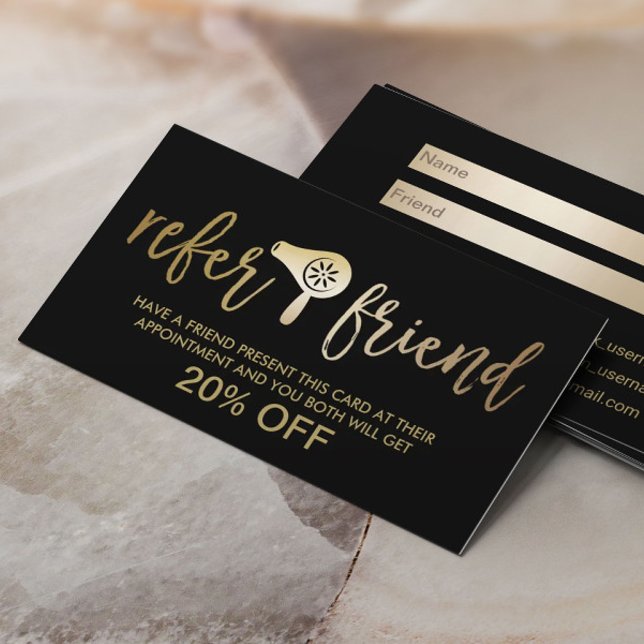 Hair & Makeup Artist Black & Gold Salon Referral Card (Creator Uploaded)