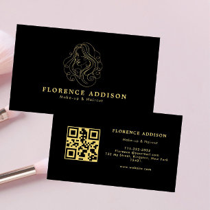 Hair Makeup Artist Modern Black QR Code  Business Card