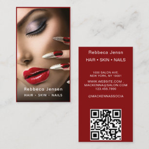 Hair Makeup Artist Modern Black & red QR Code  Business Card
