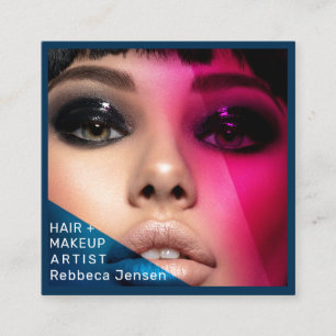 Hair Makeup Artist Modern Blue QR Code  Square Business Card