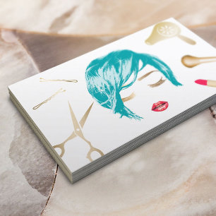 Hair & Makeup Artist Short Haircut Girl Turquoise Business Card