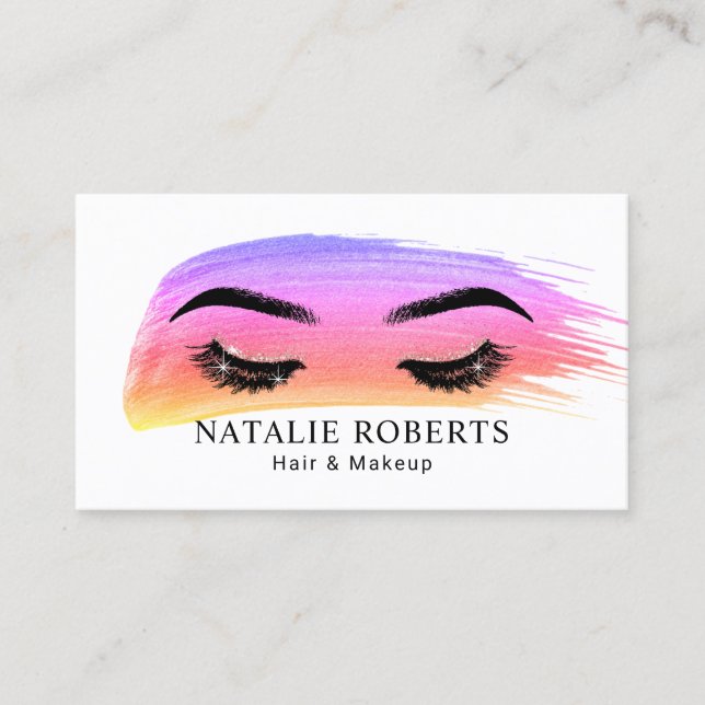 Hair & Makeup Artist Watercolor Brush Stroke Salon Business Card (Front)