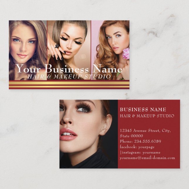 Hair & Makeup Artists 4 Photo college Black Luxury Business Card (Front/Back)