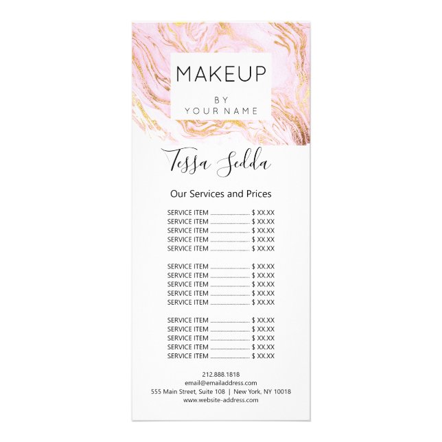 Hair Makeup Body Skin Artist Price List Rack Card (Front)