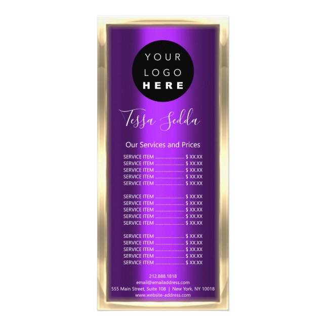 Hair Makeup Body Skin Care Logo Gold Beauty Purple Rack Card (Front)