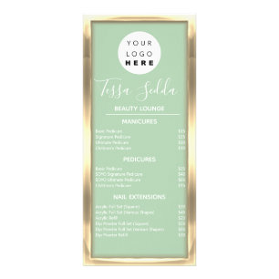 Hair Makeup Nail Manicure Pedicure Gold Mint Green Rack Card
