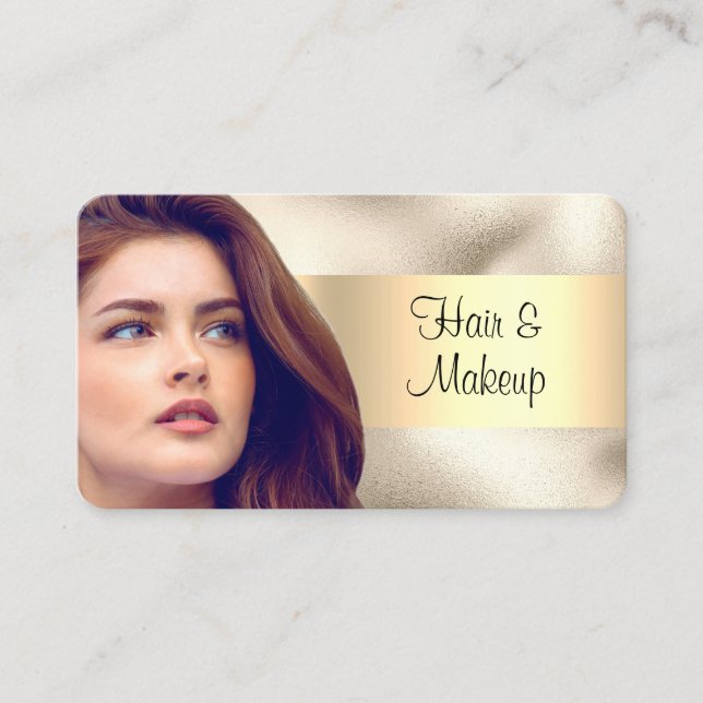 Hair & Makeup Salon, Your Photo, Gold on Gold Business Card (Front)