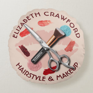 Hair Makeup Stylist Beauty Salon And Your Name Round Cushion