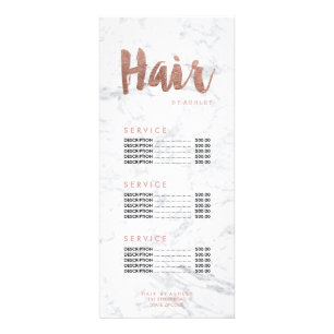 Hair modern gold typography marble price list rack card