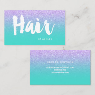Hair modern typography lavender glitter turquoise business card